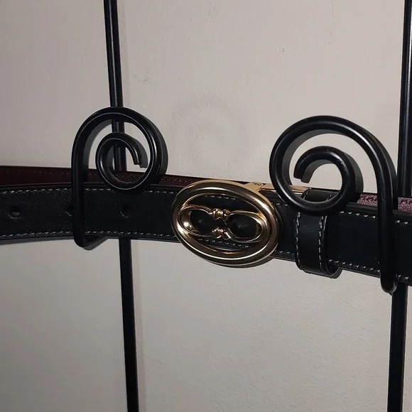 Coach Reversible 1" Belt C Signature Logo Black Brown Gold Leather 42" NEW - Picture 3 of 8